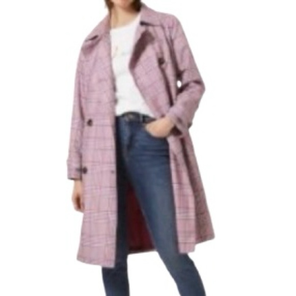 Trench Coat Plaid Belted Double Breasted Storm Flap M&S Collection Size 16 - Picture 11 of 11
